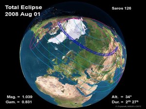 the path of Friday August 1's Total Eclipse of the Sun