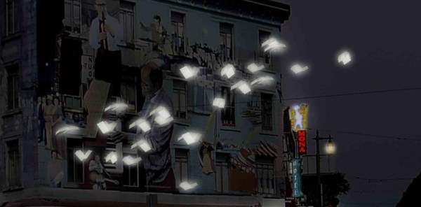   LANGUAGE OF THE BIRDS Brian Goggin with Dorka Keehn 2006-2008(in progress)  (A site specific sculptural installation for a new public plaza on the NW corner of Broadway where Grant and Columbus Streets intersect, San Francisco)