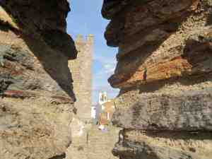 peeking through gun turrets Monsarez Castle Alentejo Portugal